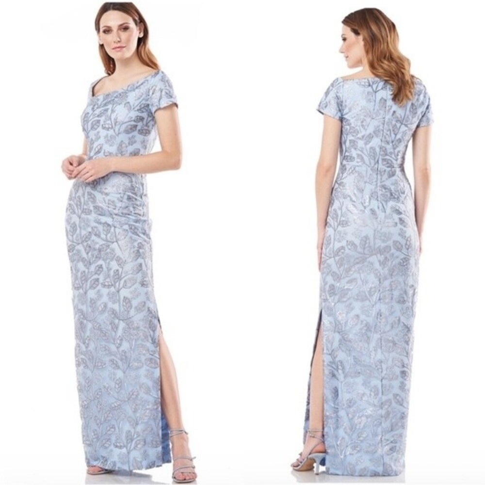 NEW JS Collection Julia Cap Sleeve Column Gown Sequin Asymmetrical Neck Size 6
